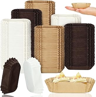 Mifoci 600 Pcs Mini Oval Cupcake Papers Disposable Brownie Baking Cups Cake Loaf Pan Liners Boat Shaped Muffin Cupcake Wrappers for Weddings Birthdays