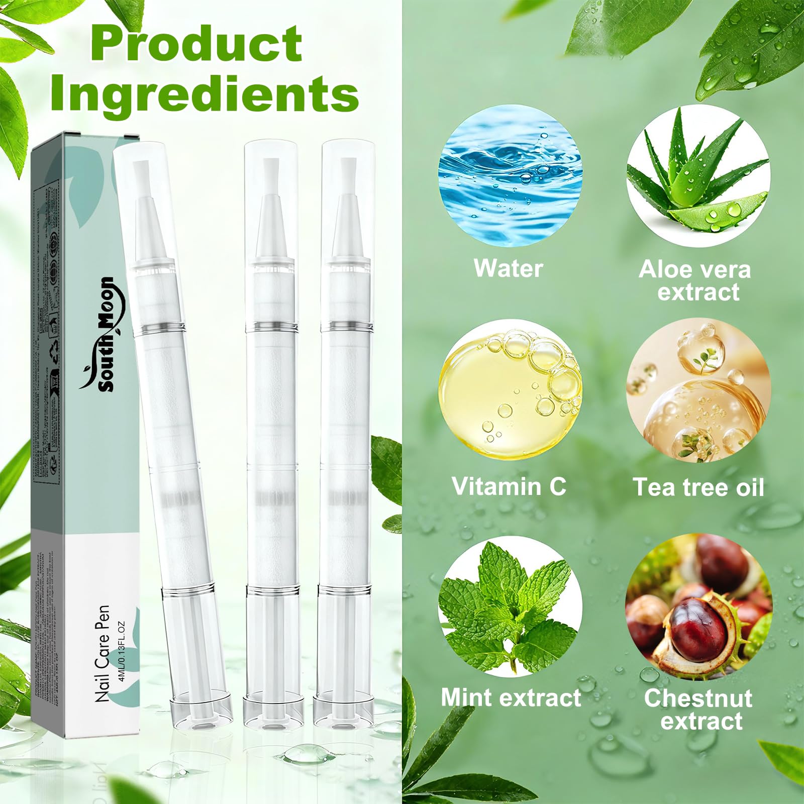 5 penne per la cura delle unghie, per unghie e unghie dei piedi, con olio di tea tree, vitamina E e aloe vera, per unghie curate e unghie dei piedi, per la crescita delle unghie