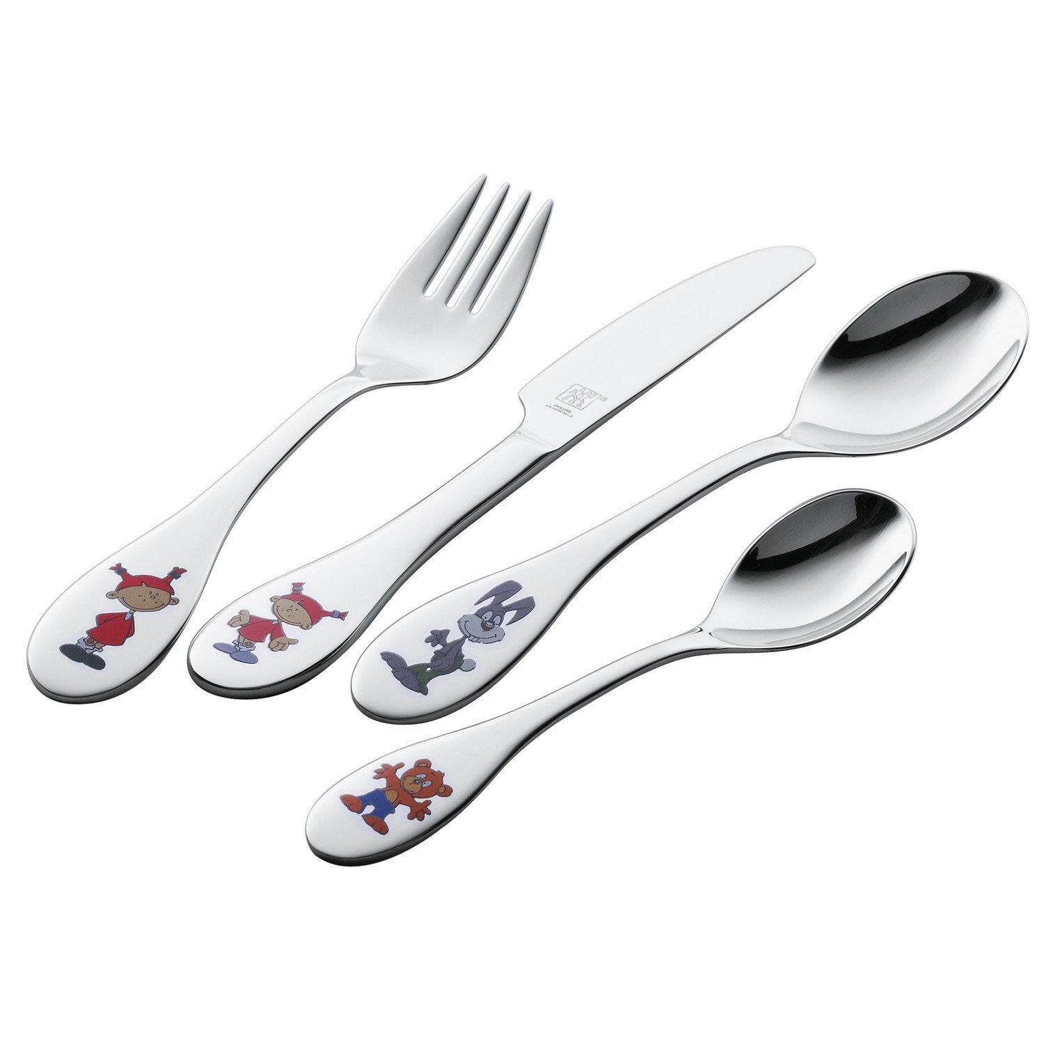 Coffret 4 Couverts Enfants Friends Zwilling - Acier Inox 18/10 - Cuillère, Fourchette, Couteau Rond & Cuillère Café - Fun Et Ludique
