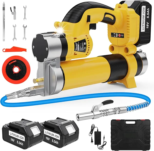 Electric Grease Gun Battery Powered, Cordless Grease Gun Kit with 2 Batteries & Charger, 5500 mAh, LED Light, 12000PSI, 3-Speed Triggers, 19.7'' Flex Hose, for Automotive Marine Farm Equipment