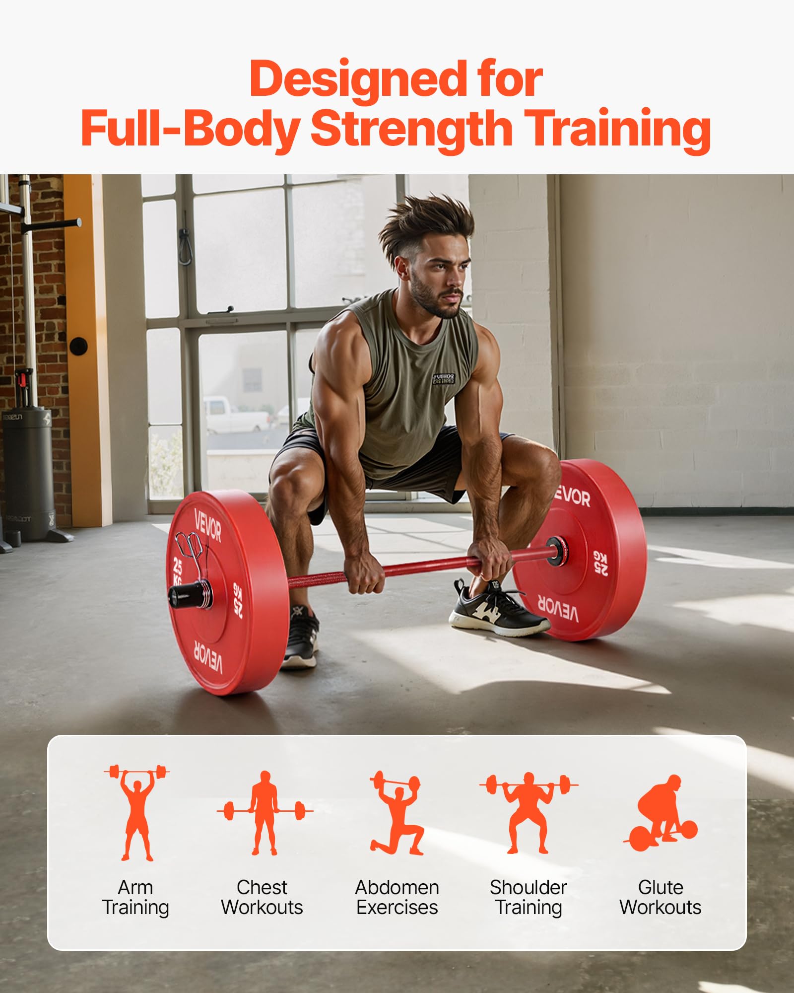 VEVOR Barra de Mancuernas de 120 cm con Mango Acanalado para Entrenamiento de Fuerza, Levantamiento de Pesas, Sentadillas, Peso Muerto, para Discos de Pesas de 50 mm, con Carga Máxima de 227 kg