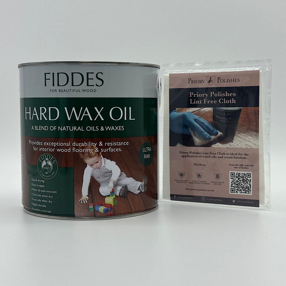 Priory Polishes 2.5 Litres Fiddes Hard Wax Oil - Ultra Raw + Free Priory Polishes© Lint Free Cloth (2.5 Litres)
