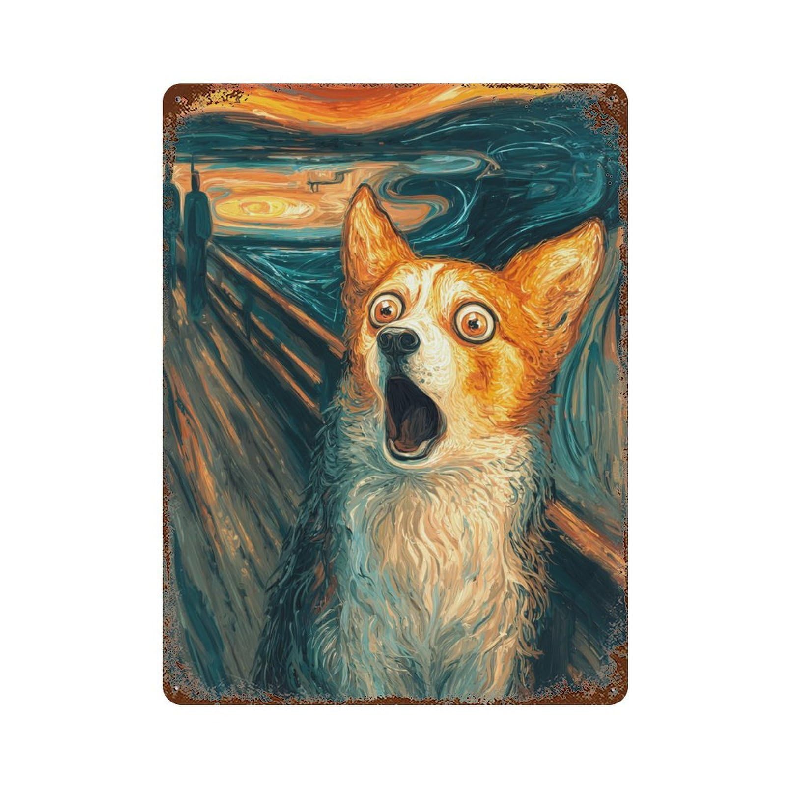 Retro Metal Sign Dog in Scream Painting 15.7"x11.8", Decorative Metal Wall Art for Pub, Kitchen And Man Cave Decor