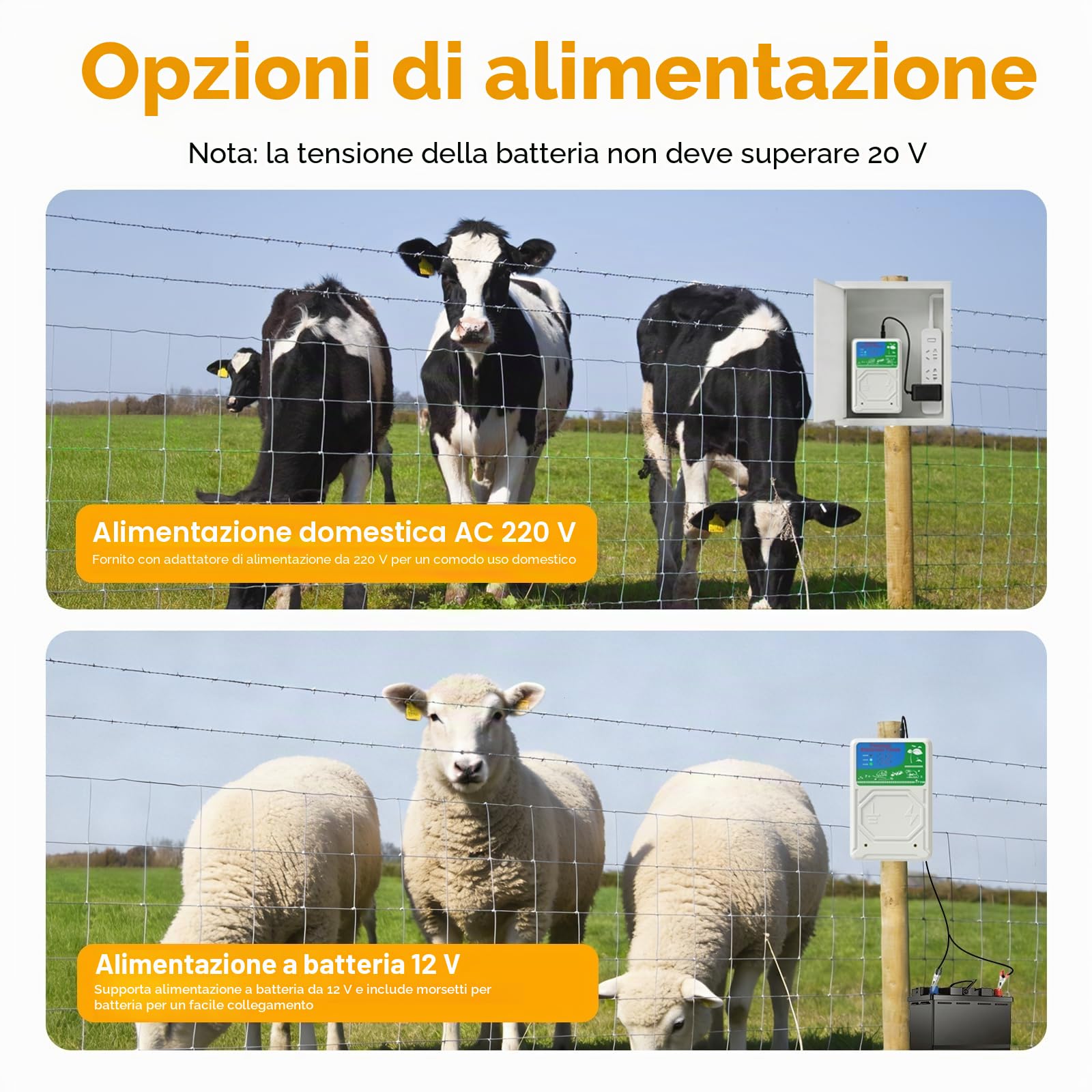 elettrificatore per recinto elettrico con schermo LCD, recinto elettrico per animali con portata di 10KM per allontanare gli animali selvatici, potenza di uscita da 2-3 joule a 13KV
