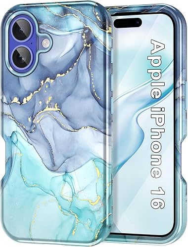 Miniatura 10 de Btscase Funda para iPhone 16e (2025), [probada en caídas de grado militar] Diseño de patrón de mármol delgado, resistente, a prueba de golpes, para