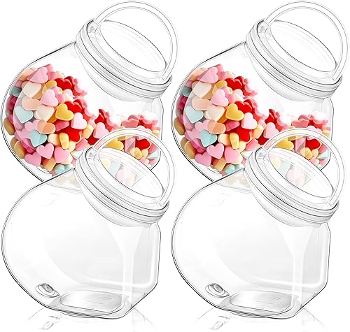 Miniatura 8 de Umigy Paquete de 2 tarros de plástico para dulces con tapas, tarros de galletas transparentes de 68 onzas con tapa de mango portátil para bufé de