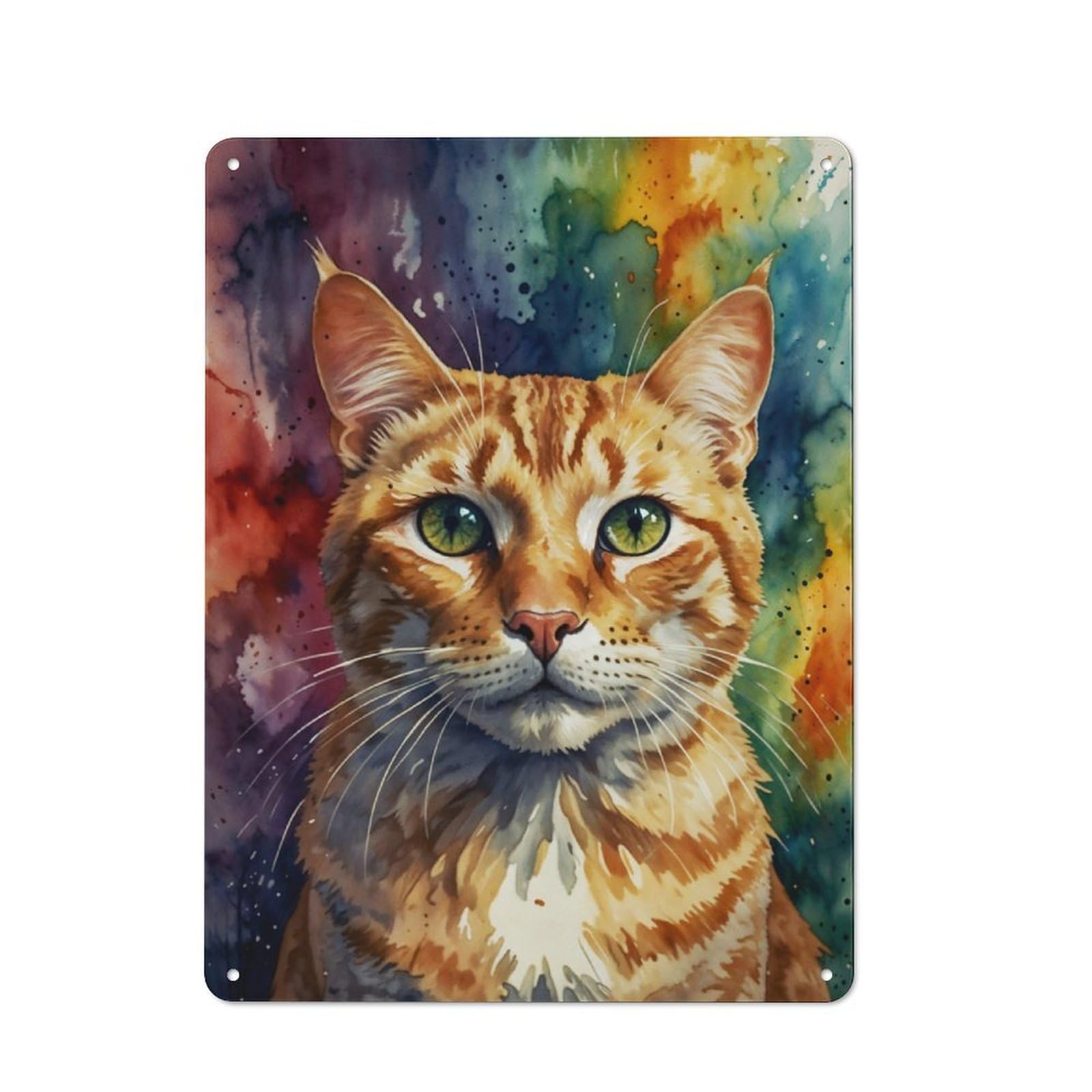 For Café Or Restaurant, Orange Cat Watercolor Portrait Rustic Metal Plaque 40x30cm, for Hospitality Interior Collectors Refreshing A Room in Autumn