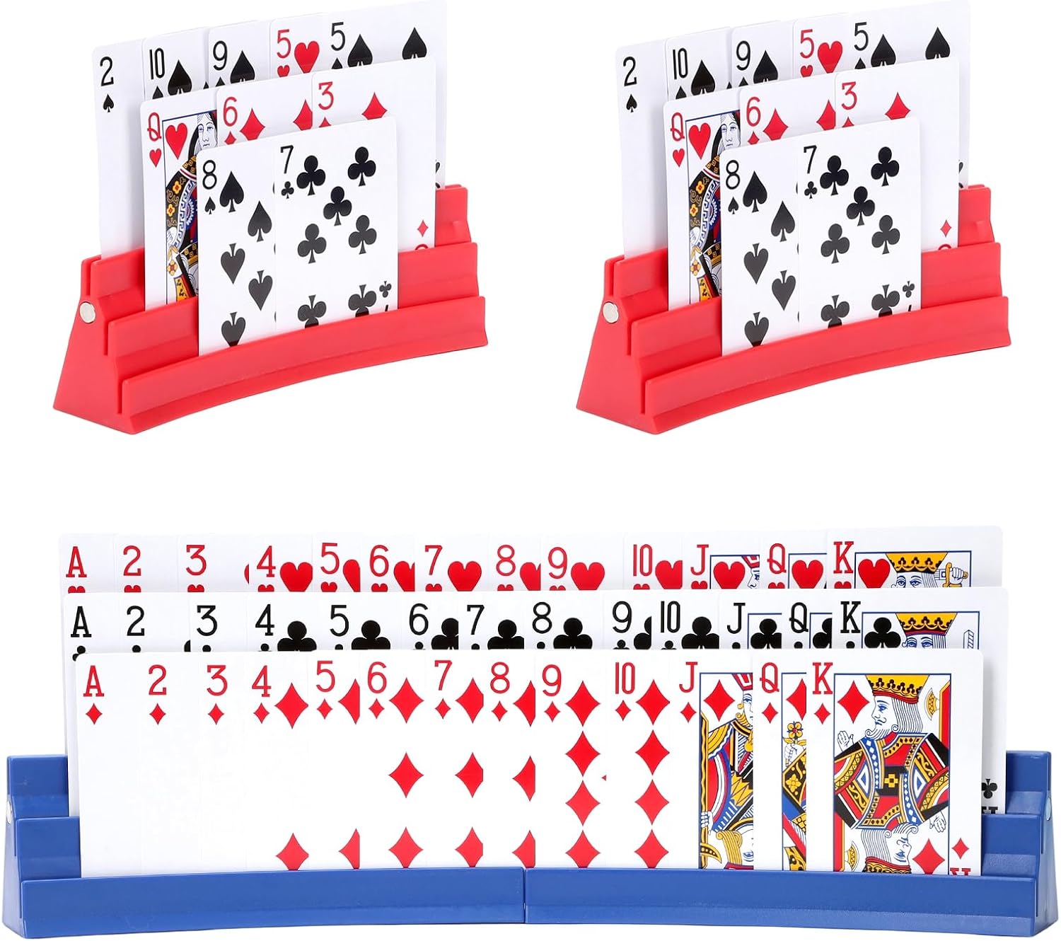 Expandable and upgradable Three-Layer Plastic Card Holder,Set of 8,Used for Card Game Card Holder Tray for Arthritis Patients -Playing Card Rack for Kids Adults Seniors,Little Hands,UNO, Poker