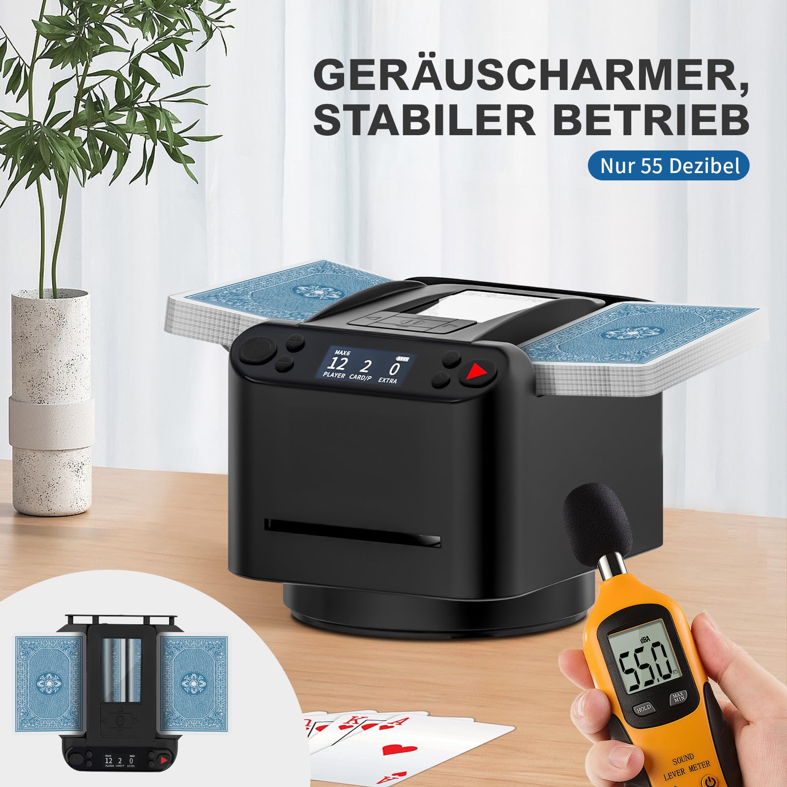 Automatischer Kartenmischer und Austeiler 2-in-1, unterstützt 1-2 Decks, 360° Rotation für 1-12 Spieler, inklusive 4 Fernbedienungen, ideal für Poker, Bridge, Rommé, Zubehör für Familienabende
