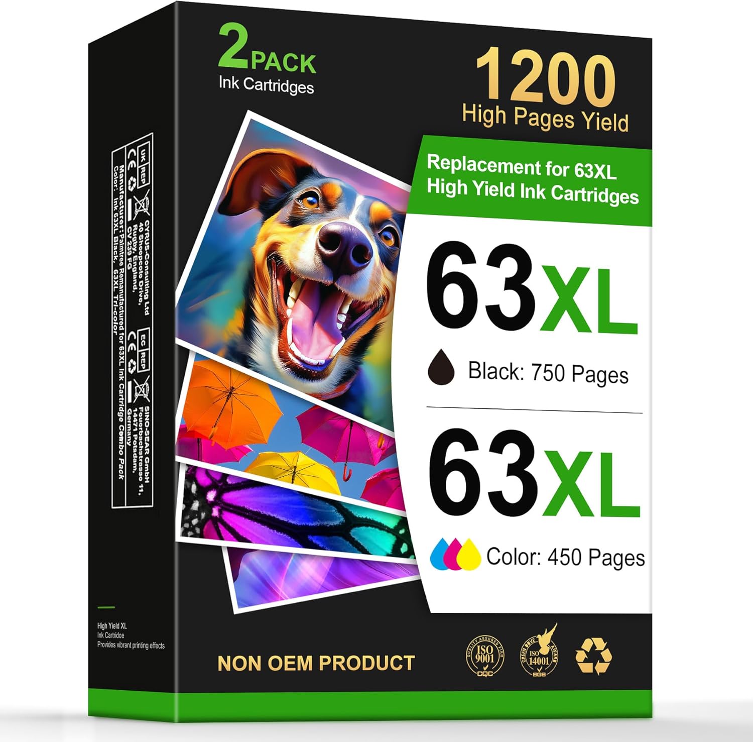 Palmtree Remanufactured Ink Cartridge Replacement for HP Ink 63 63XL Ink Cartridges Combo Pack Work for HP OfficeJet 3830 4650 5255 Envy 4520 4512 4513 Deskjet 1112 2130 Printer (1 Black 1 Tri-Color)