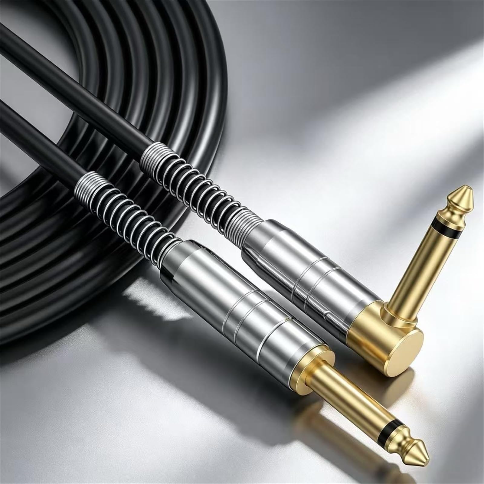 Kabel Do Gitary Pozłacany Kabel Mono 6,35 Mm Kątowy Do Prostego Połączenia Z Gitarą Elektryczną(1m)