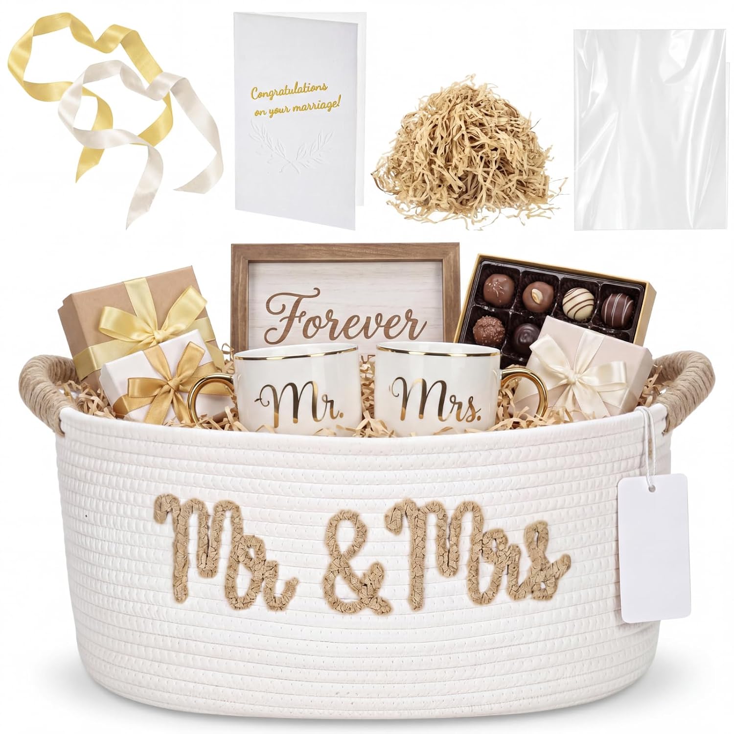 Colingmill Wedding Basket for Gift Empty Bride Groom, Mr & Mrs
