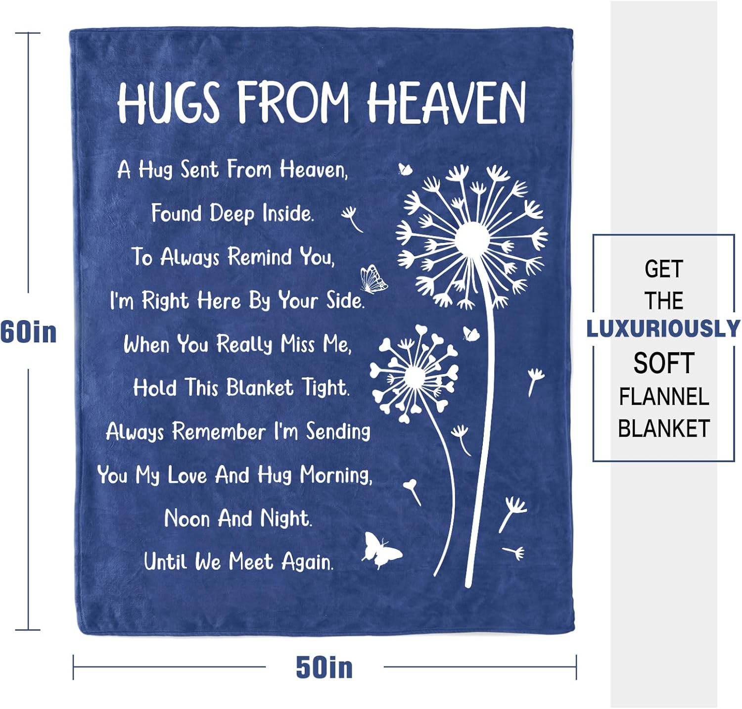 Memorial Sympathy Gifts for Loss of Loved One Mom Dad, Bereavement Gifts, in Memory of Loved One Gifts, Hugs from Heaven Memorial Blanket, Soft Grey Blue Sympathy Throw Blanket 60" x 50" - Image 6