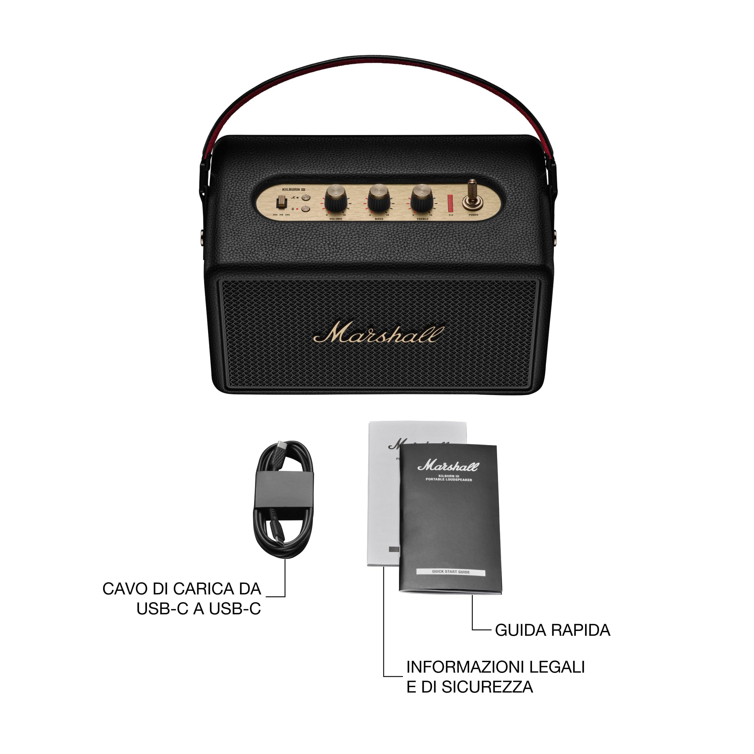 Marshall Kilburn III Diffusore Portatile con oltre 50 ore di riproduzione - nero e ottone