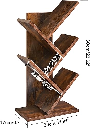 Miniatura 3 de YMYNY Estantería de árbol de 4 niveles, estantería pequeña, estante de almacenamiento de libros de madera moderno, estante independiente para