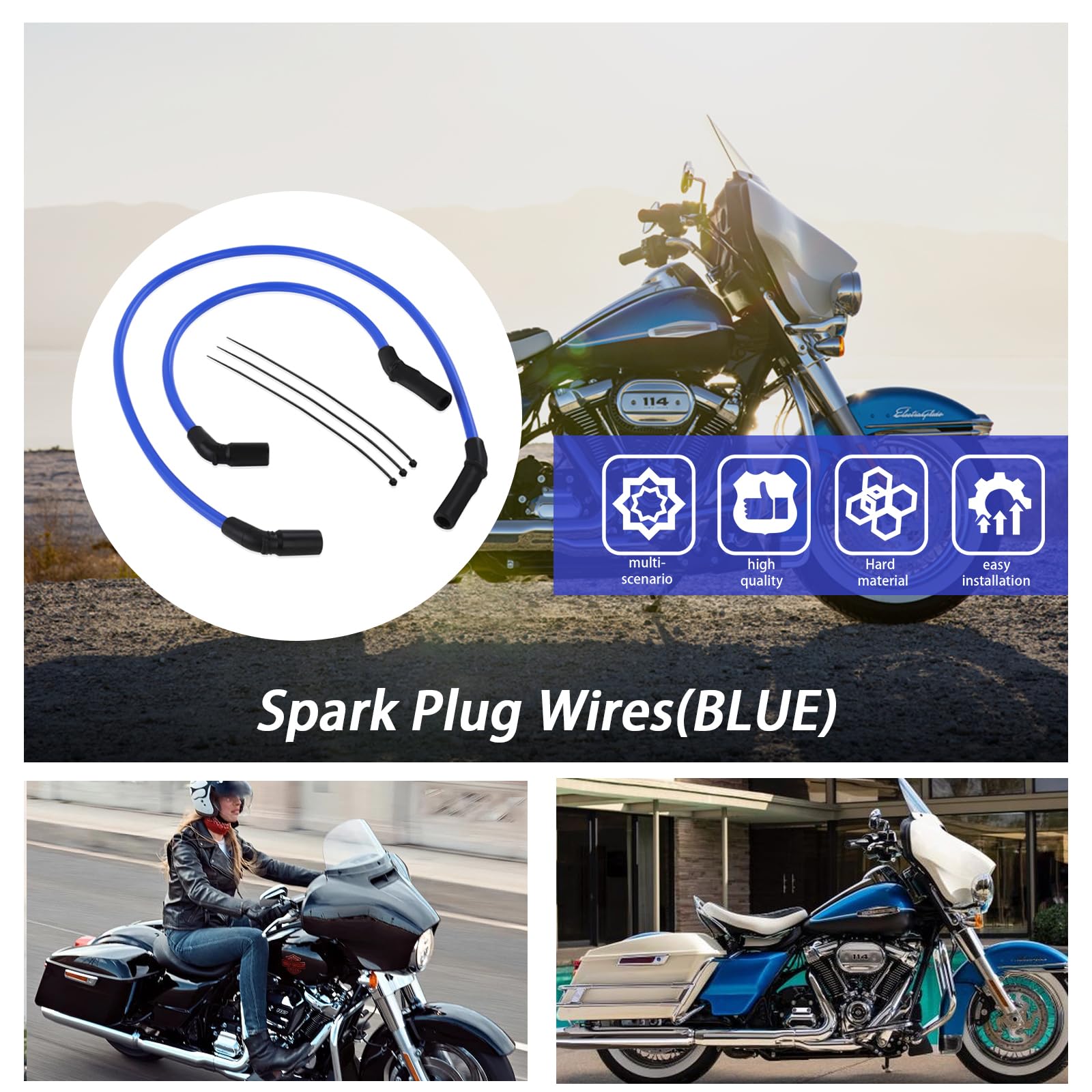 10mm Blue Spark Plug Wires For Harley Davidson XYgdhqpt 10mm Blue Spark Plug Wires For Harley FLT FLHT FLHR FLTR 2009-2015 Models Harley Ignition Wires