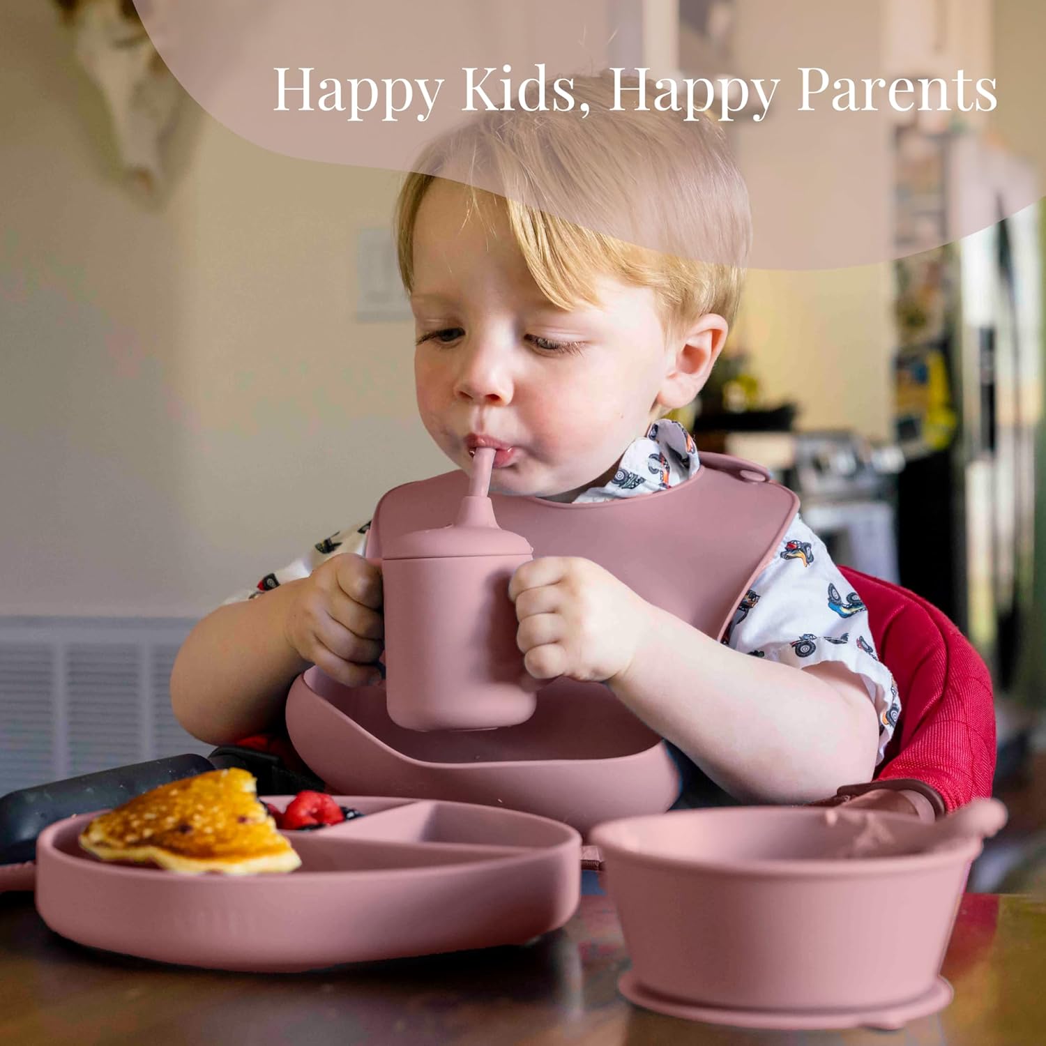 Led Weaning Starter Set – Complete Silicone Feeding Kit for 6+ Months - Baby Plates, Bibs, Spoons & Sippy Cup - Baby Shower Gifts - Rose