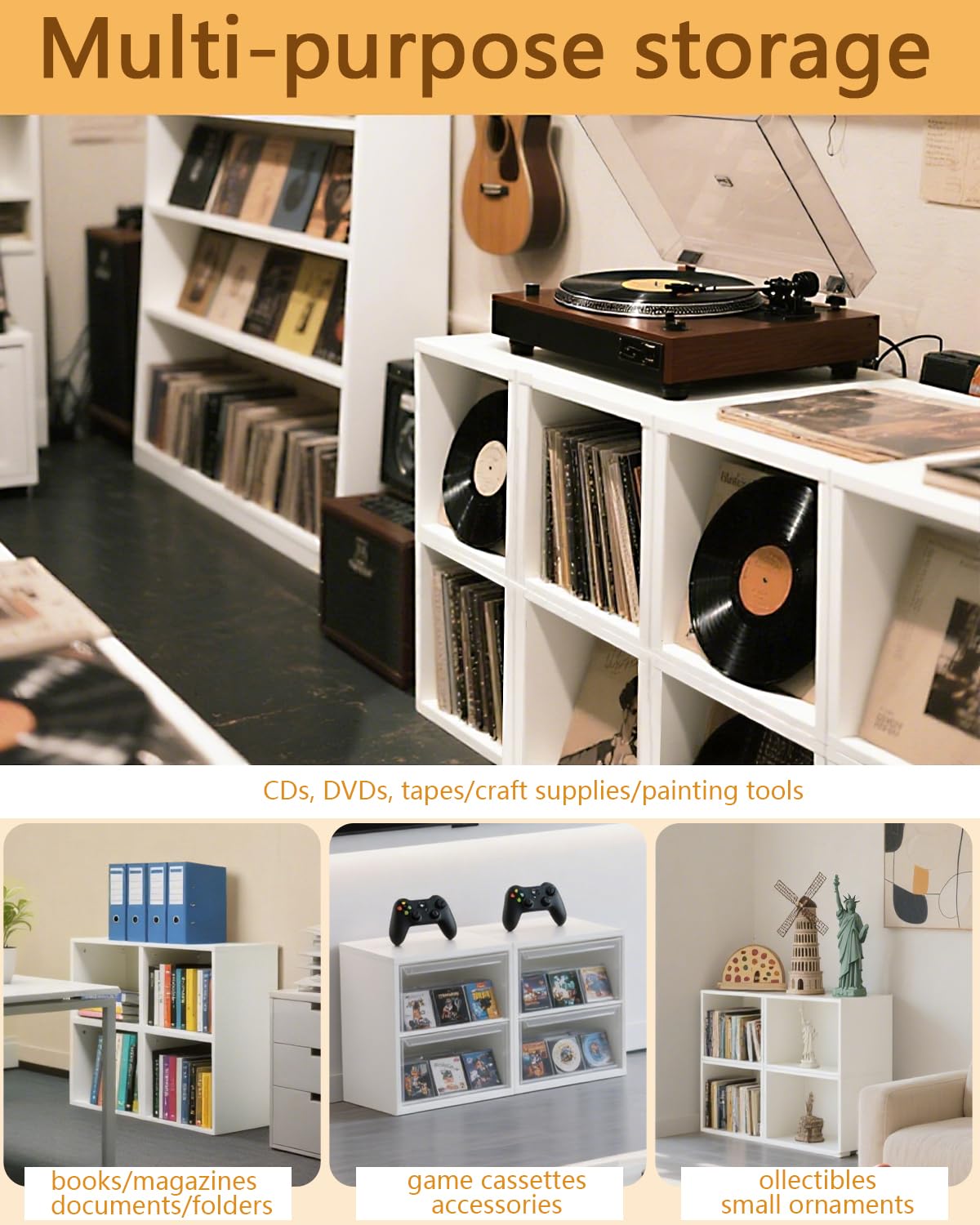 OUUTMEE 3 Stück Record Box, Hält bis zu 100 pcs Problemlos stapelbar, DIY-Design, kann als CD-Präsentationsständer Verwendet Werden,Weiß
