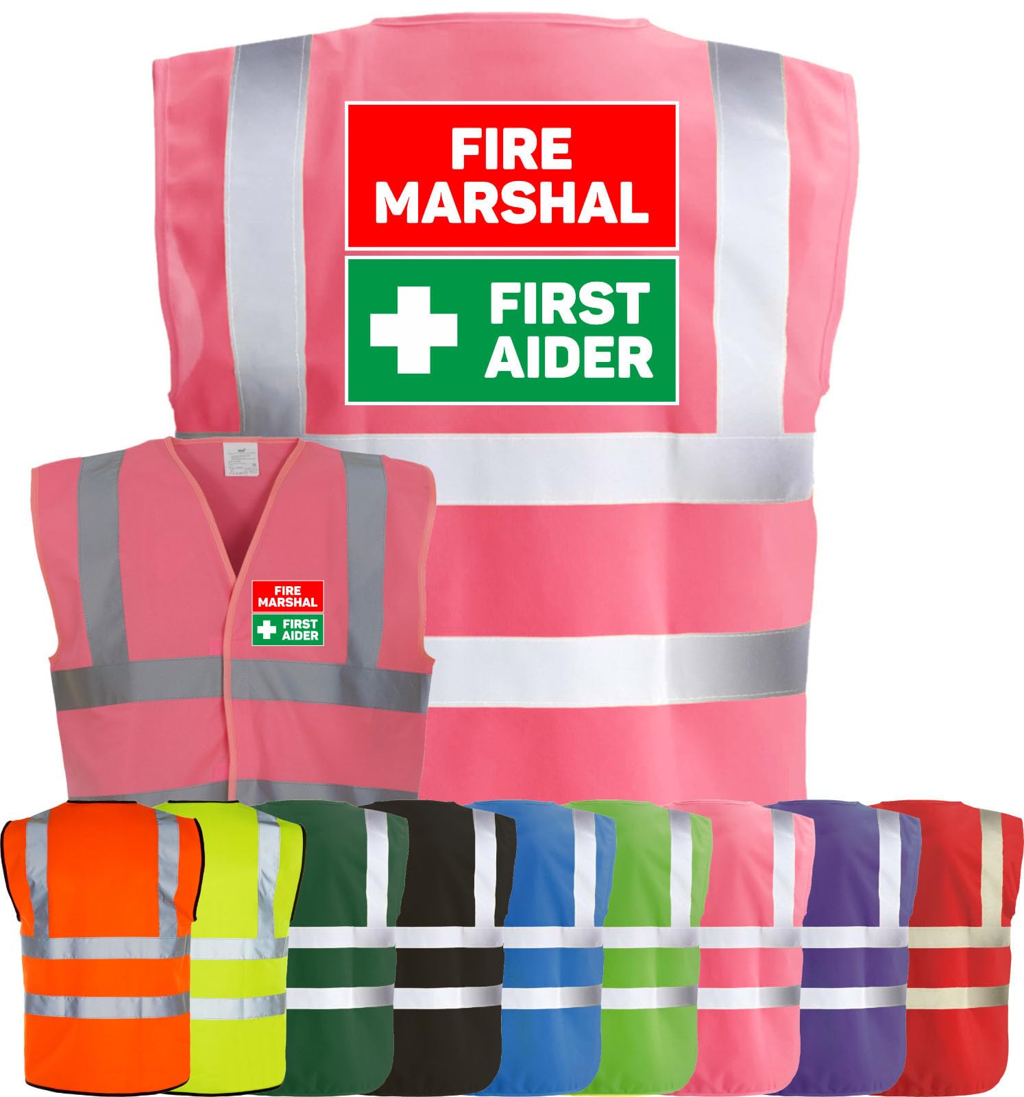 Corporate Togs FIRE MARSHAL FIRST AIDER Visibility Safety Vest Waistcoat, High Visibility, Hook & Latch Fastening Waistcoat Tabard | Safety Apparel & Protective Safety Wear
