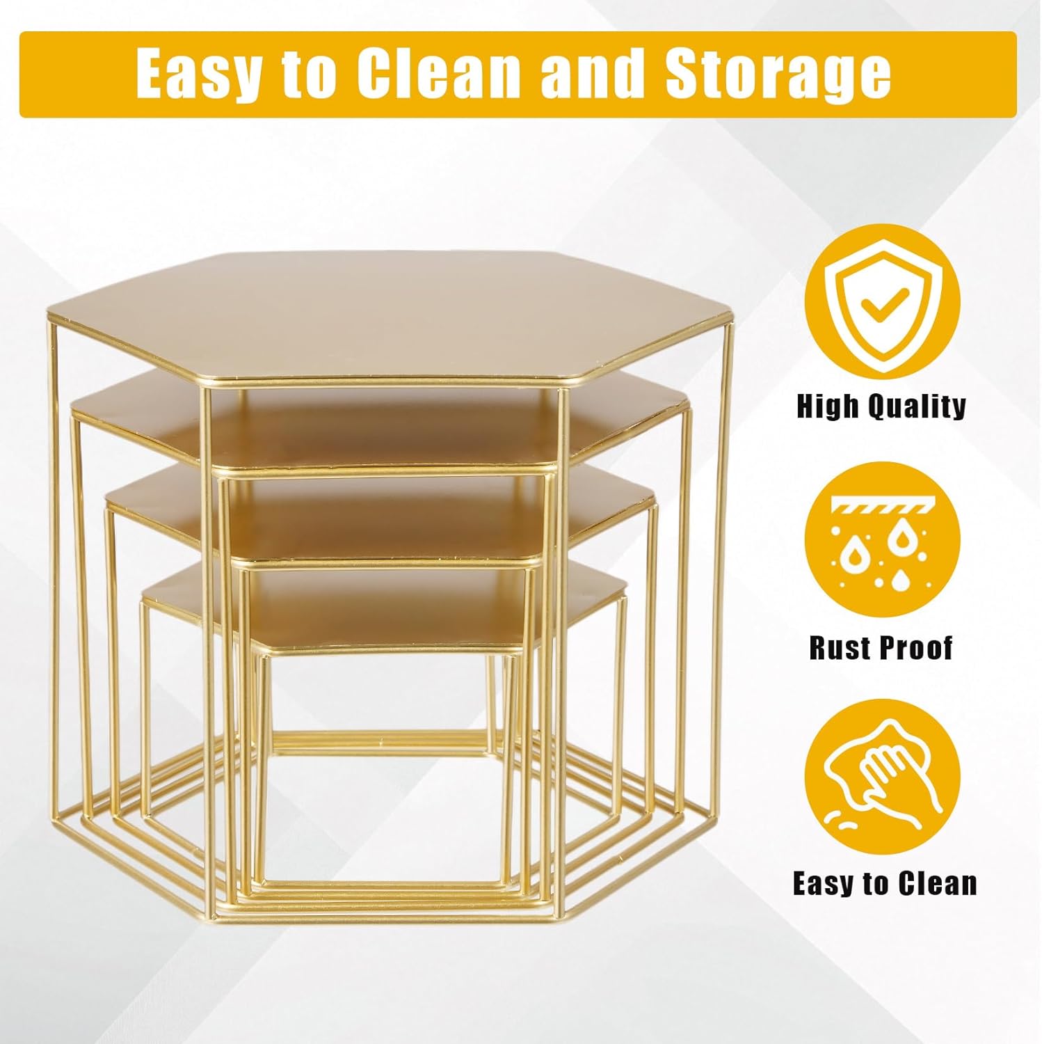Garvee 4 Piece Gold Dessert Table Display Set, Metal Buffet Risers Display Stands, No Assembly, Space-Saving Nesting Cake Cookie Stands for Party Wedding Birthday