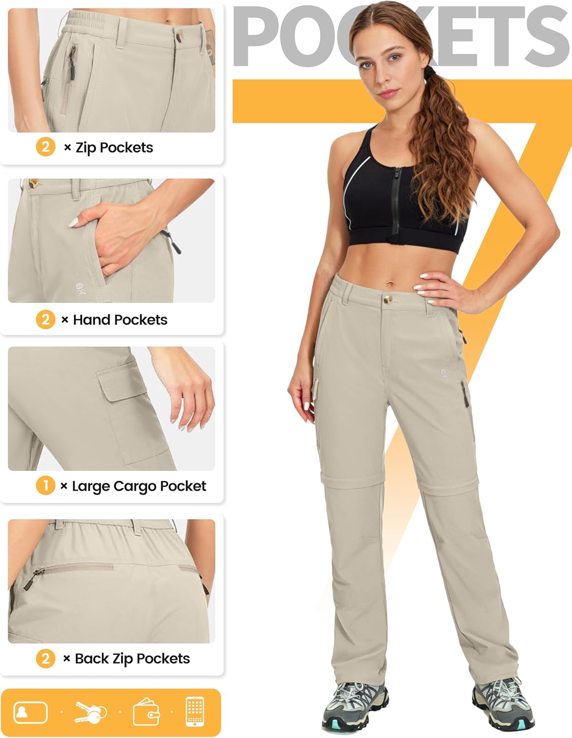 Little Donkey Andy Women's Convertible Hiking Pants –Zip-Off, Quick Dry,Lightweight, Outdoor Pants with 7 Deep Pockets