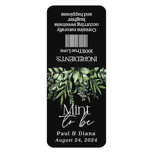 Miniatura 2 de 25 PCS Black and Eucalyptus Personalized Wedding Labels for Tic Tacs Mints, Custom Mint to Be Labels in Greenery Flower Branch design, Bulk