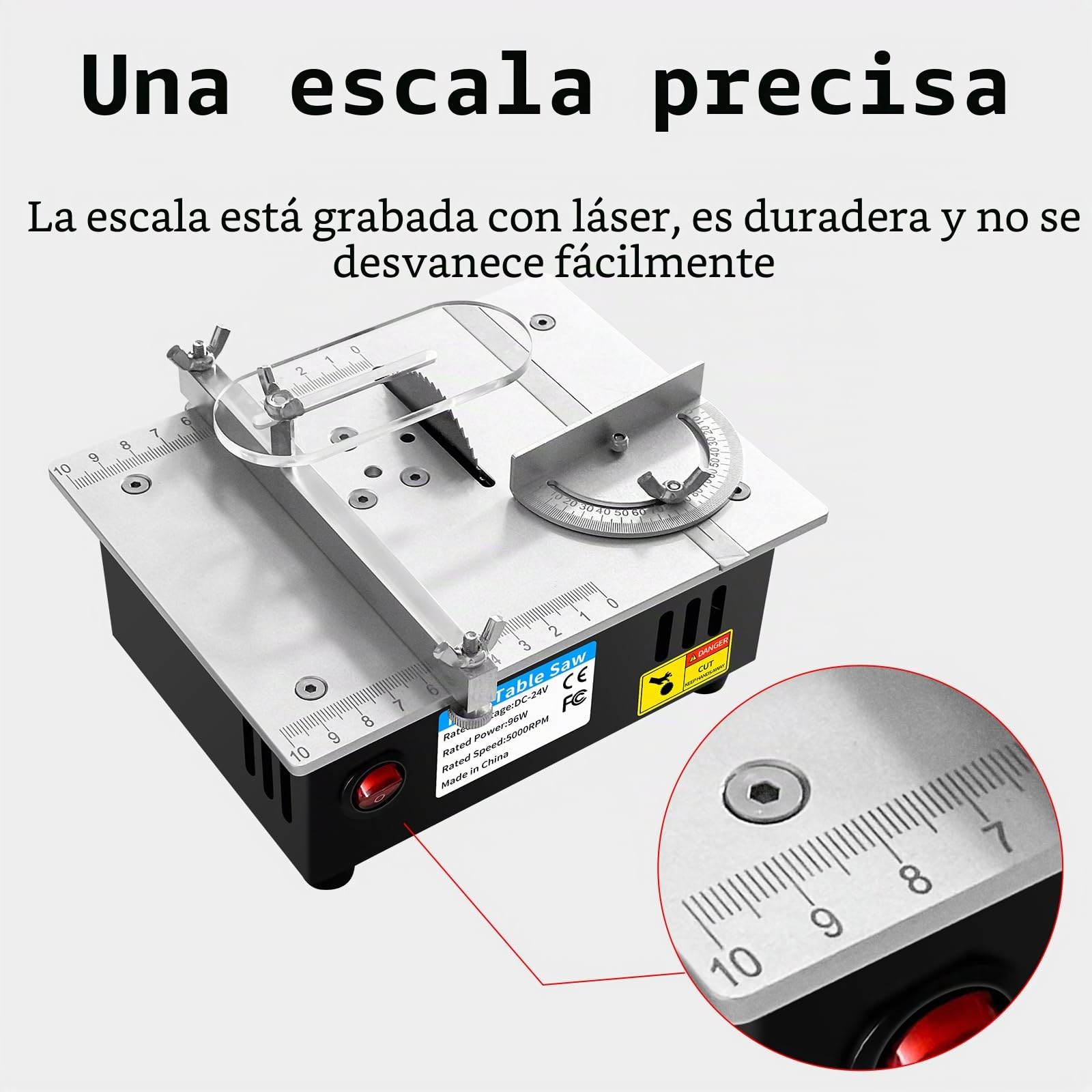 Minisierra de mesa eléctrica, 5000 rpm, sierra de mesa con fuente de alimentación de 7 velocidades, sierra de cinta de mesa para madera/PCB/metal, bricolaje y modelismo (A)