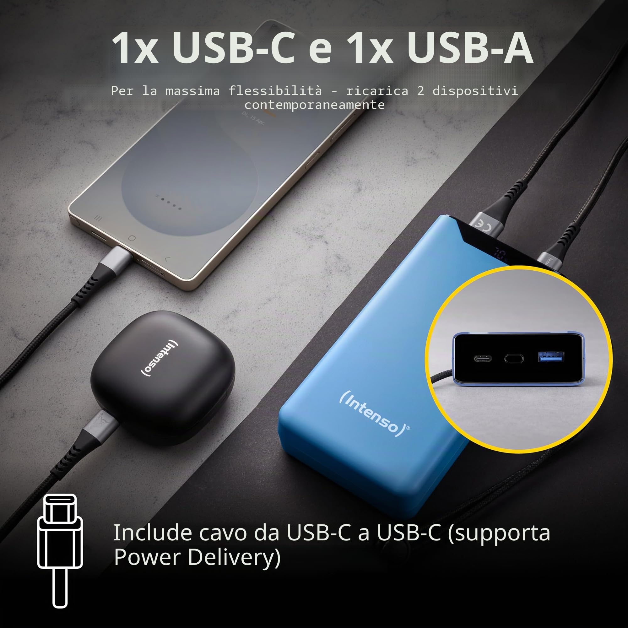 Intenso Powerbank F20000, batteria esterna con PD (20W) & QC (18W), connettore USB-C e USB-A, 20000 mAh, blu: Amazon.de: elettronica e foto