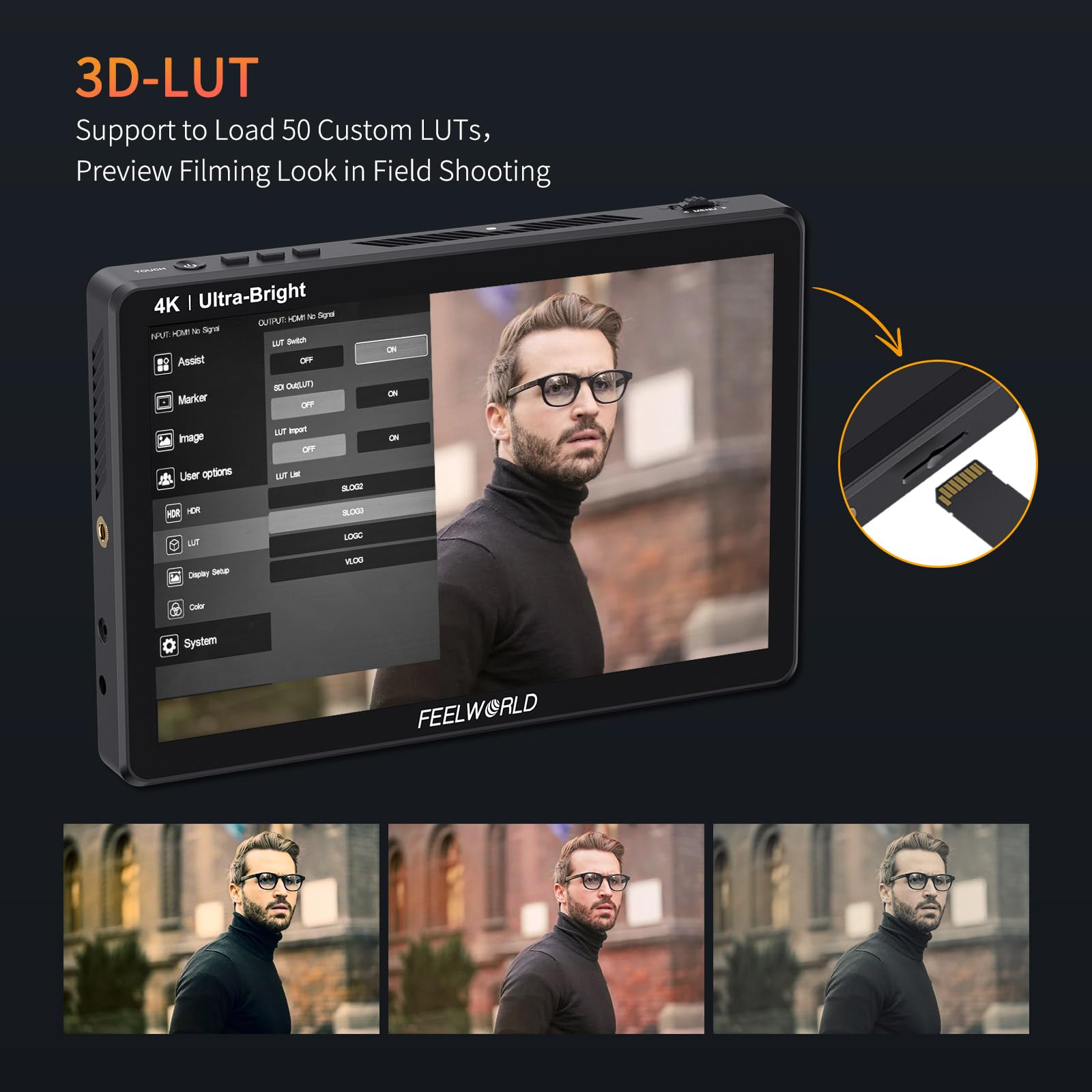 FEELWORLD LUT11H Camera Field Monitor 10,1 pollici touch 2000 nit ultra luminoso per reflex digitali con forma d'onda LUT F970 Kit di installazione e alimentazione Uscita ingresso HDMI