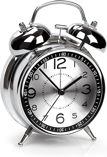 Miniatura 13 de Reloj despertador súper ruidoso para adultos que duermen pesadamente, doble campana, retro, de 4 pulgadas, silencioso, sin tictac, de cuarzo con luz