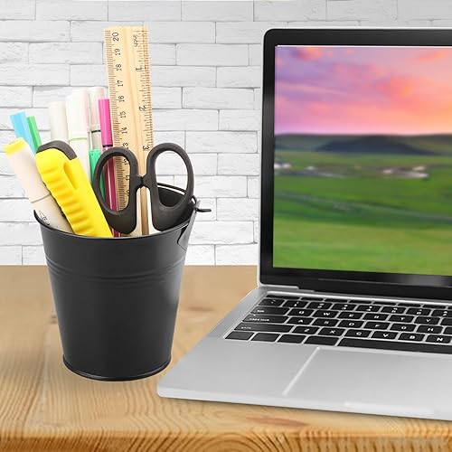 Miniatura 5 de Paquete de 15 cubos de hierro negro de 4 pulgadas, cubos de metal con asa, cubo de Pascua, soporte para lápices y macetas, utilizados para