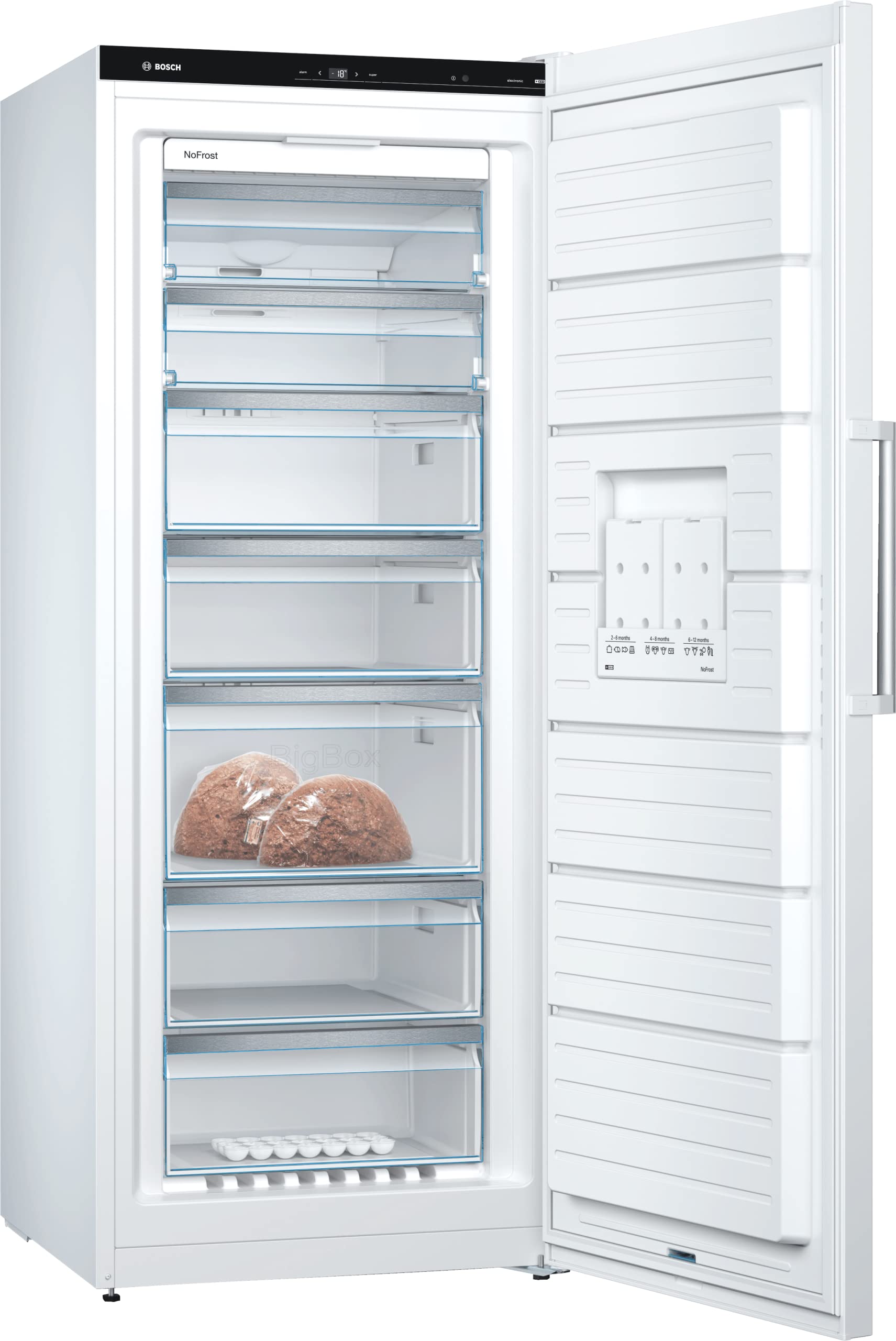 Bosch GSN54DWDV Serie 6, Congelatore monoporta da libera installazione, NoFrost, Cassetto BigBox, Tecnologia Inverter Intelligente, 176 x 70 cm, Bianco