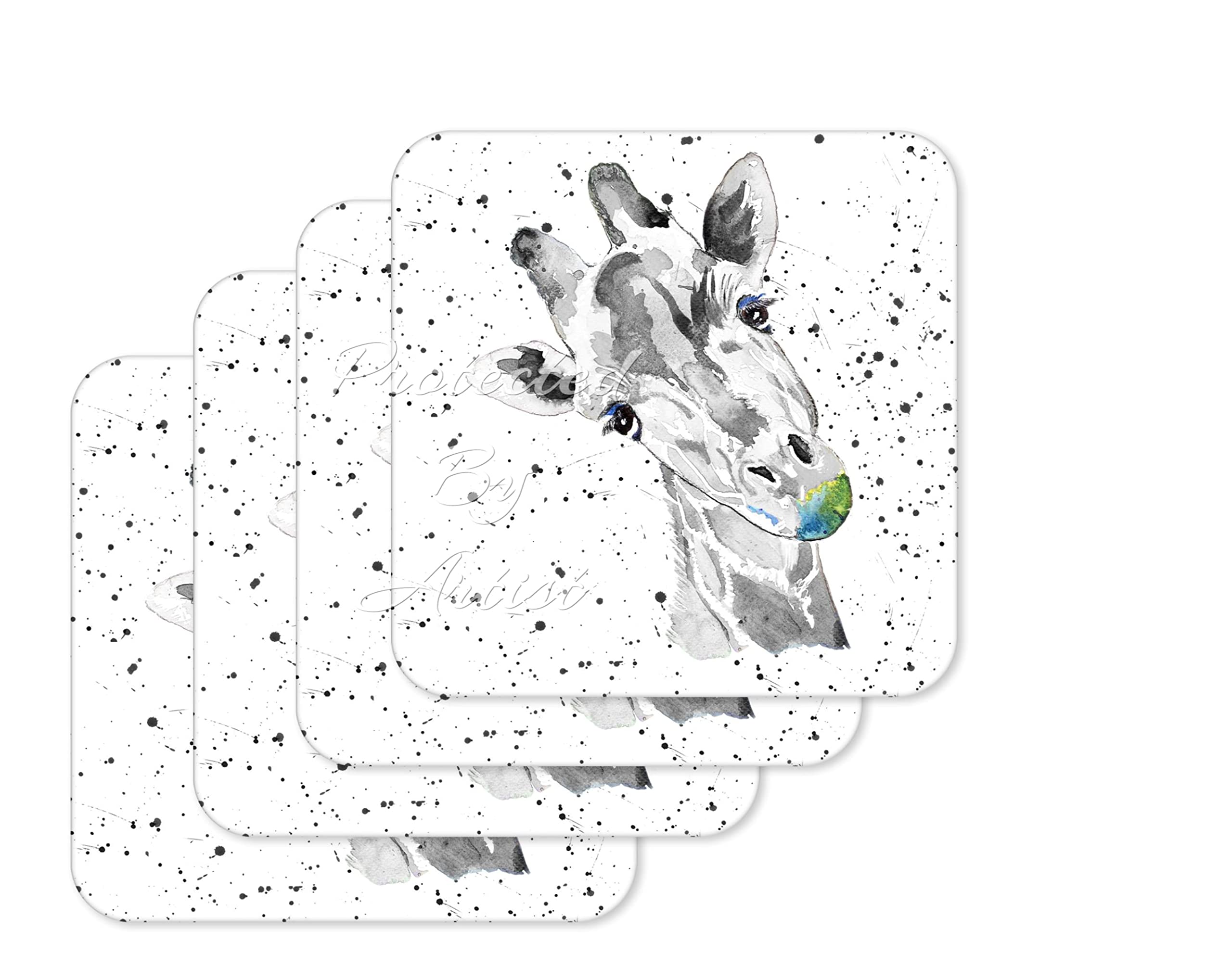 Coaster Giraffe Wildlife Black white Animals Coasters Watercolour Art Gift Work Office Dining Tea coffee (4)