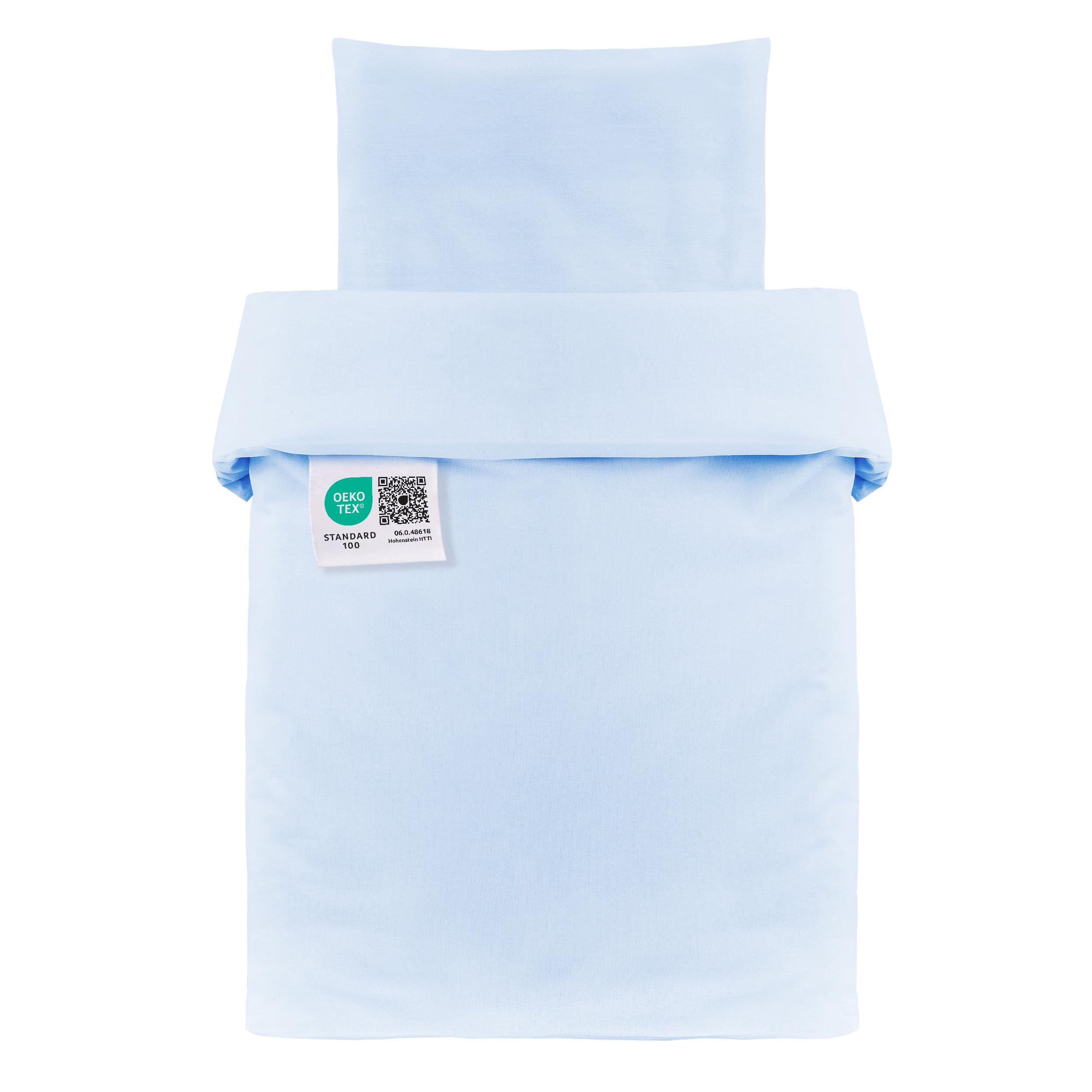 Makian Parure de Lit Bébé 80x80 cm / 35x40 cm | Lot 2 pièces Housse de Couette Enfant et Taie d’Oreiller en 100% Coton | pour Berceau, Nacelle, Couffin - Bleu