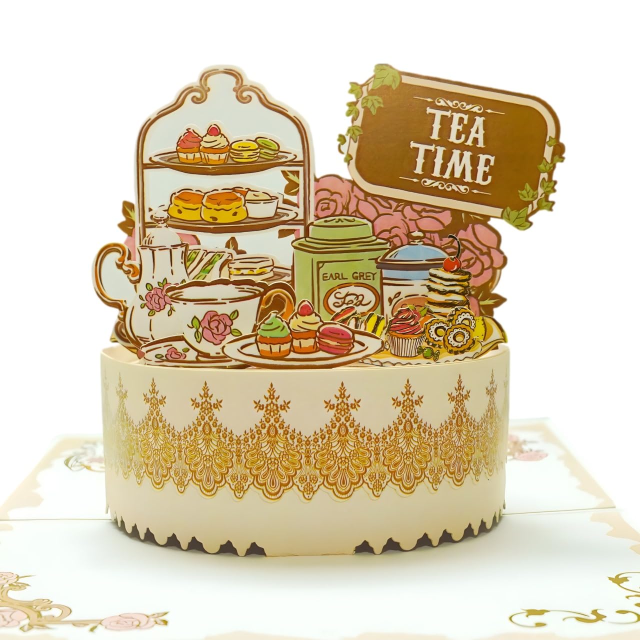 iGifts And Cards Afternoon Delight Pop-Up Card – 6" x 8" Elegant 3D High Tea Greeting for Birthdays, Tea Parties, and Special Moments – Gift for