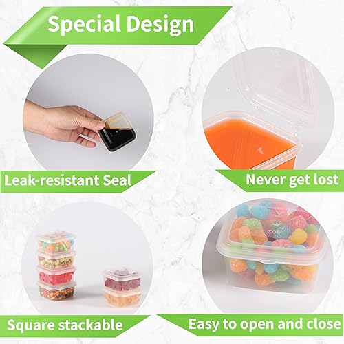 Miniatura 7 de RIKICACA Recipientes de 4 onzas y 2 onzas con tapas (paquete de 200), pequeños recipientes de plástico para condimentos con tapas, vasos de