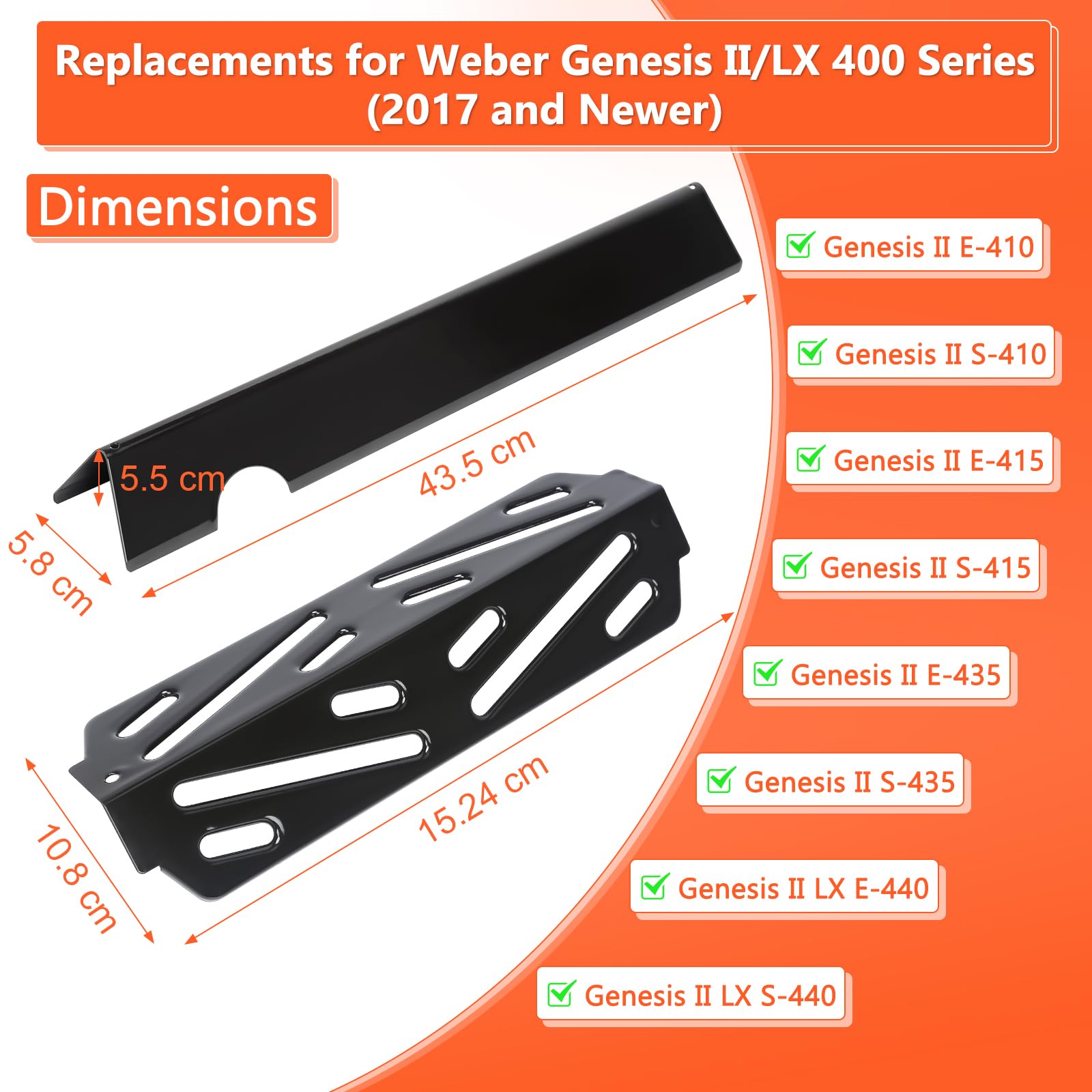 GFTIME 43,5 cm Flavorizer Bars 66033 i reflektor ciepła 66040 do grilla gazowego Weber Genesis II/LX 400, Genesis II E410, E435, S435 (2017 i nowszych) grill gazowy, porcelana stal części zamienne do