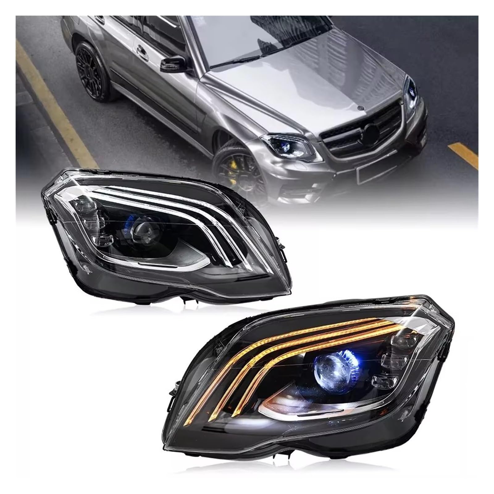 Anteriore Gruppo Fari Anteriori Per Benz Per GLK X204 Faro 2013-2015 GLK250 GLK300 Testa Lampade Fari Auto Assemblaggio Aggiornamento Design Proiettore LED(Xenon)