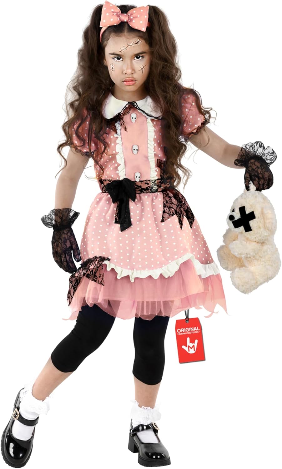 Morph Broken Doll Costume Girls - Creepy Doll Costume for Kids Girl - Scary Halloween Costumes for Girls Kids Cracked Dolls