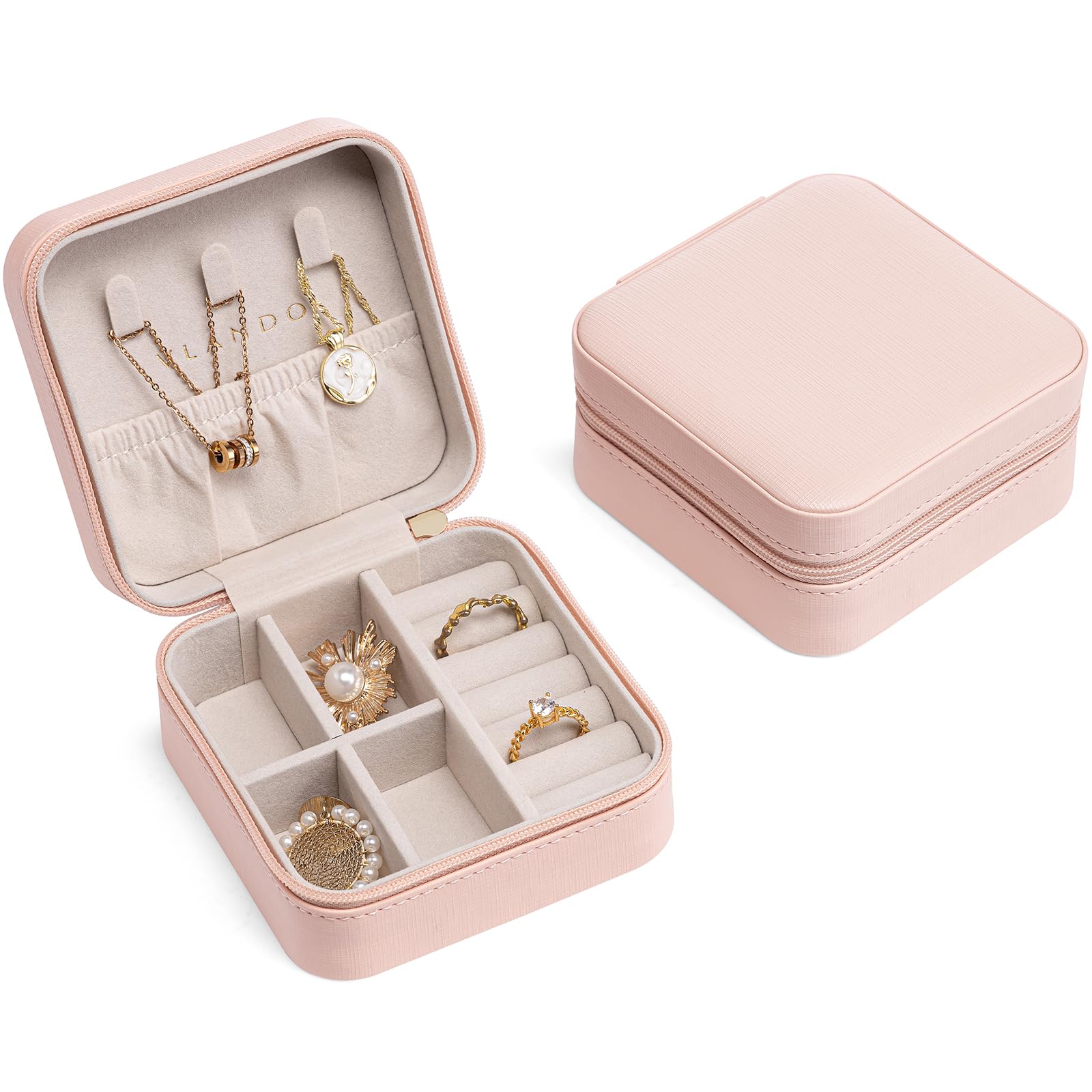 VLANDO Schmuckkästchen Reise Mädchen, Schmuckkasten Klein, Mini Schmuck-Reiseetui, Spiegel, Schmuckaufbewahrung, für Ohrringe, Ringe, Ketten, Uhren,Geschenkidee für Frauen