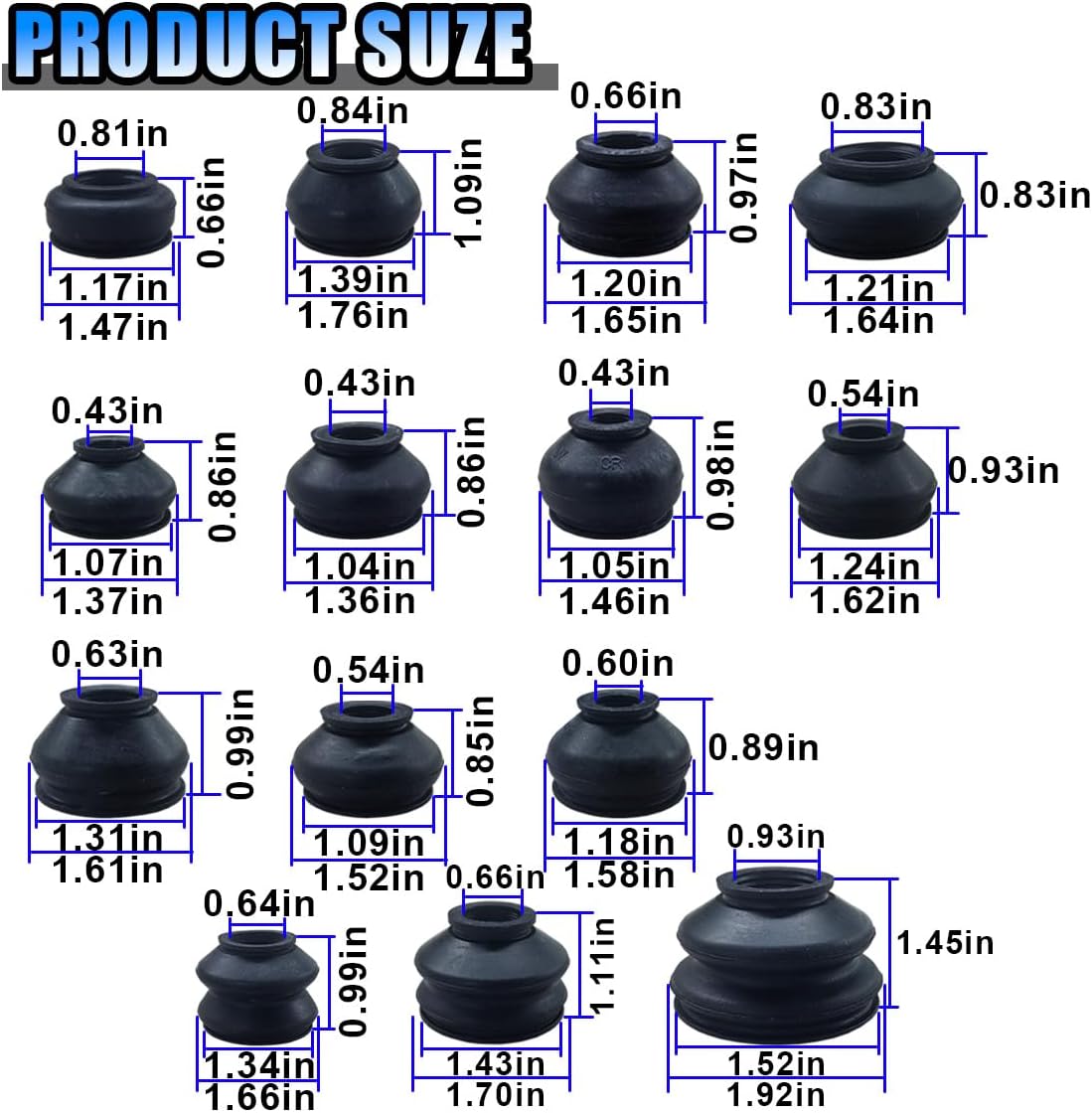14PCS Automotive Tie Rod End Boots, Ball Joint Rubber Tie Rod Boot, Car Suspension Steering Accessories, Universal Turn To Rod Dust Cover Replacement Fit for Most Vehicles