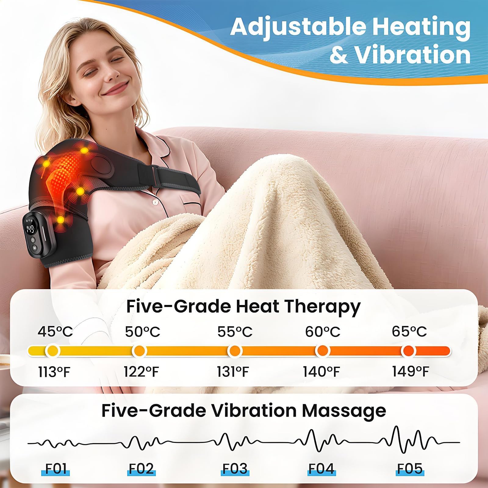 Triple Methode - Massaggiatore Per Spalle Triple Method,Massaggiatore per Spalle e Spalle con Massaggi, con 5 Livelli di Riscaldamento e 5 modalità di Vibrazione, Batteria da 5000 mAh