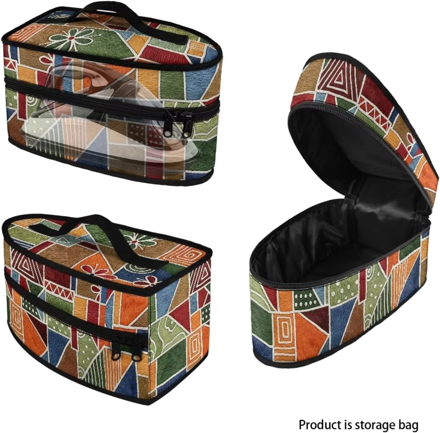 Geometric Print Steam Iron Storage Bag Portable Garment Steamer Case Lightweight Travel Iron Organizer Waterproof & Dustproof Carrier Bag, Case Only