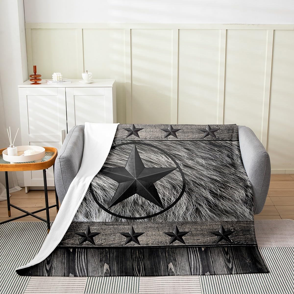 Homemissing Black Western Texas Star Flannel Fleece Throw Blanket for Sofa Baby 30x40 Inch Cowboy Bed Blanket Decor Rustic Texas Star Fuzzy Blanket Wild West Cowboy Plush Blanket