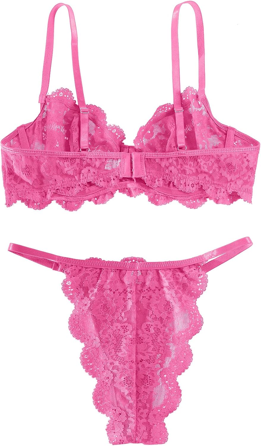 Lilosy Sexy Underwire Push Up Scallop Floral Lace Sheer Lingerie Set for Women Bra and Panty 2 Piece - Image 5