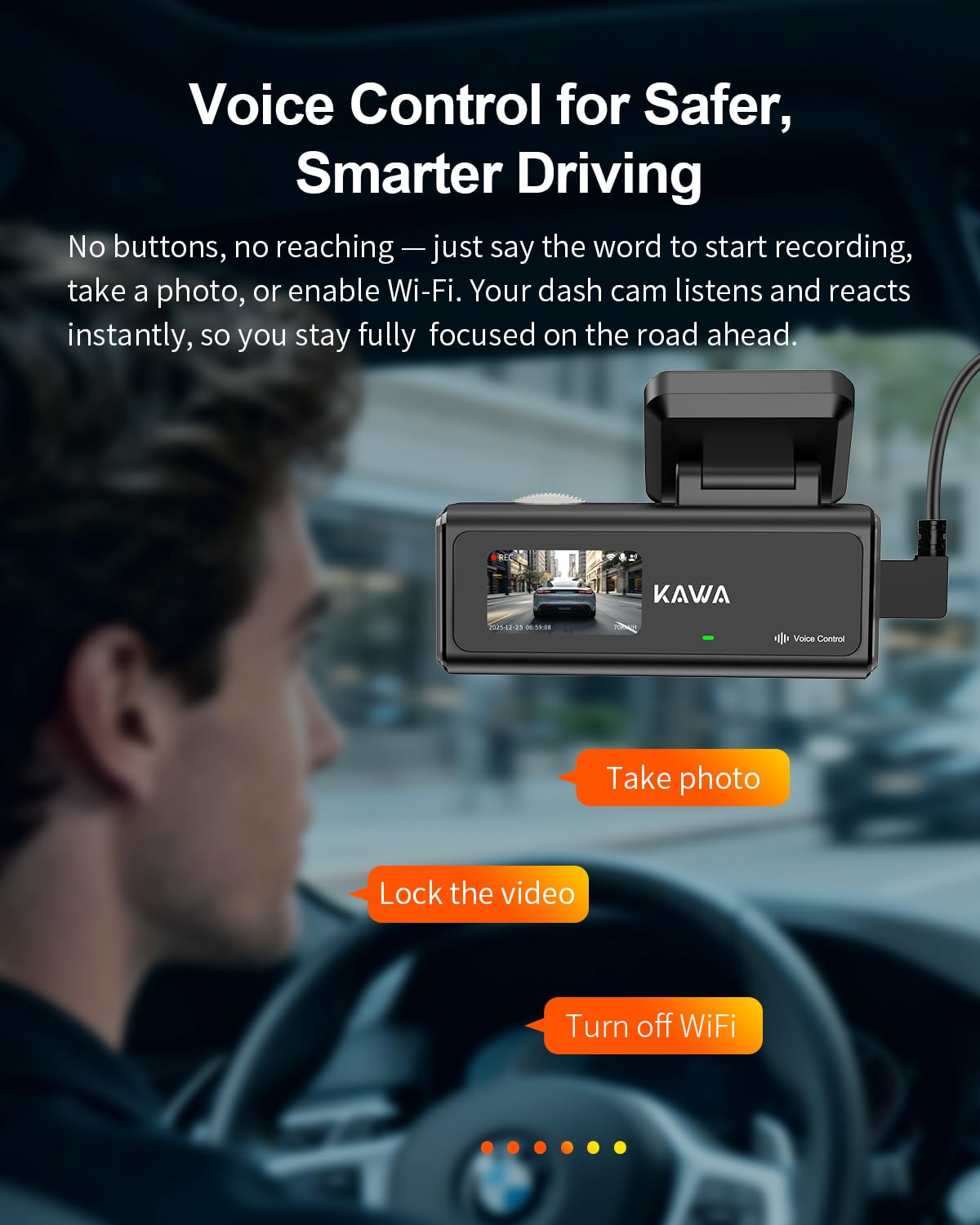 KAWA Nueva Dash CAM Dual 4K Delantera + 1080P Trasera, GPS, WiFi 6, Control por Voz, CPL, 2K HDR, NightEagle Visión Nocturna, Modo de Aparcamiento, Cámara Dual para Coche