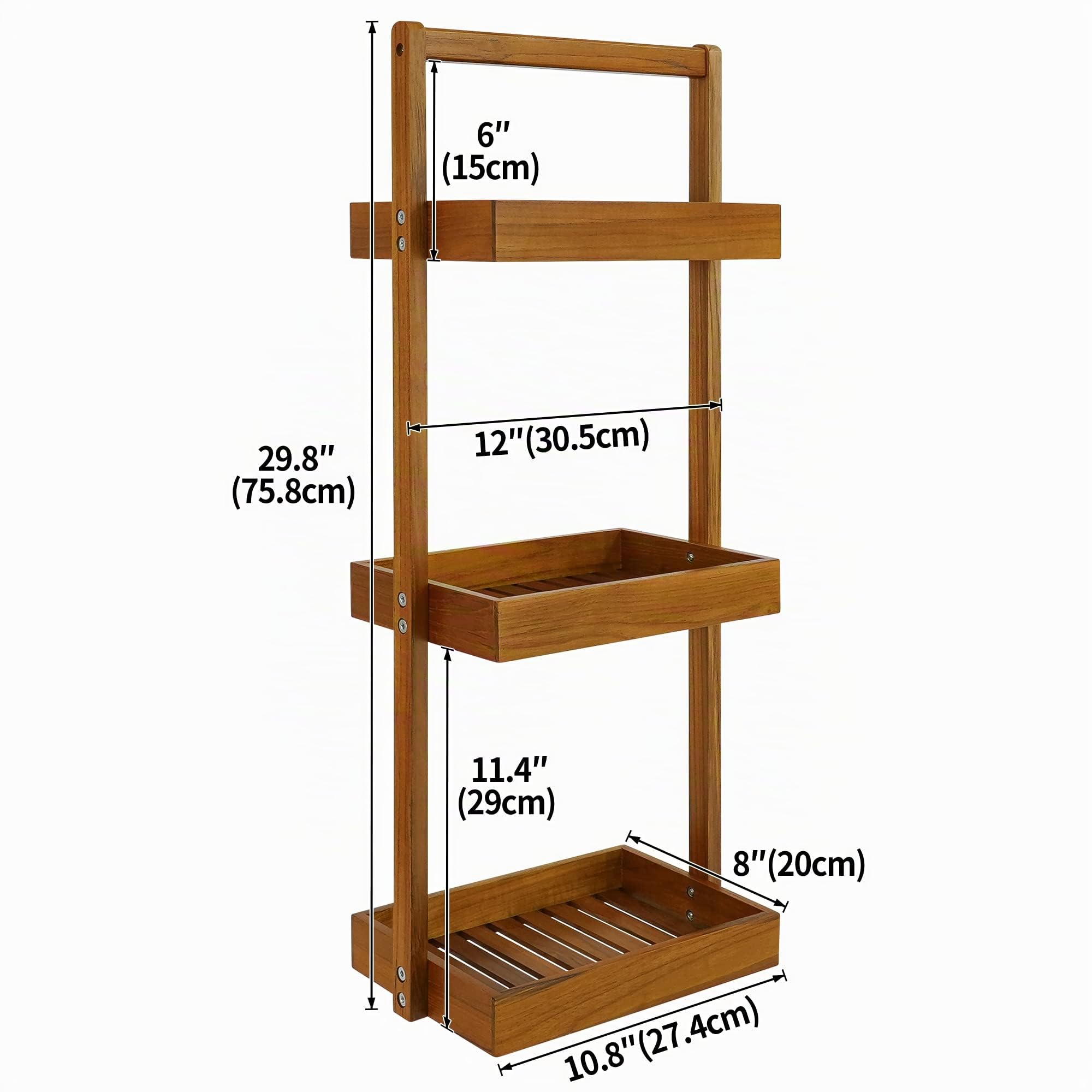 Utoplike Organizador de ducha de madera de teca, organizador de ducha de 3 niveles con asa, estante de ducha de pie para baño, cesta para champú, estante para ducha interior, baño, oficina, cocina | Con asa portátil, cesta de ducha de pie para champú, est