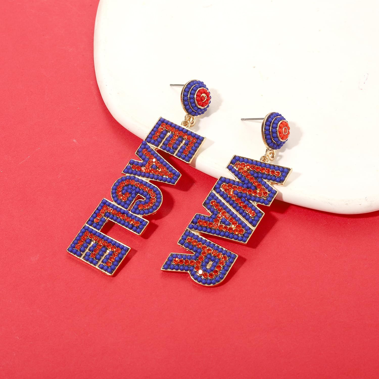 Game Day Earrings for Women Rhinestone Beaded Football Drop Dangle Earrings Football Team Earrings Game Day Team Spirit Accessories Gifts - Image 3