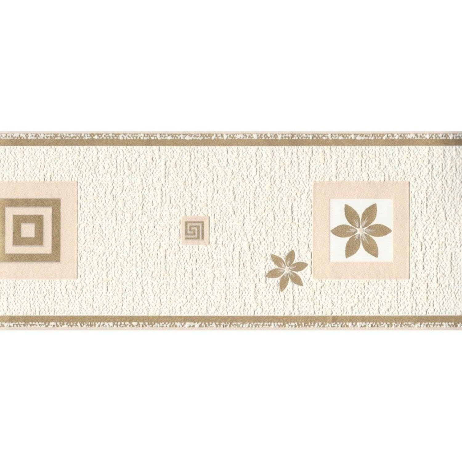 Yöl Gold/Beige Flowers And Geometric Shapes Border - Modern Contemporary - Paste The Paper Wallpaper