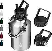 Vista 80 de BJPKPK - Botellas de agua aisladas con tapa con popote, botella grande de metal de 32 onzas con 3 tapas, termo reutilizable sin fugas y sin BPA